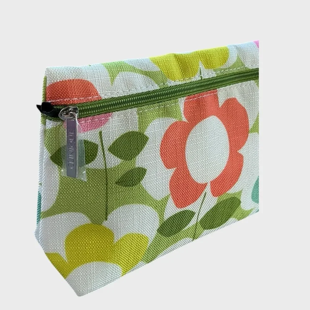 Clinique Floral Makeup Bag Cosmetic Travel Pouch Lined Zip Case